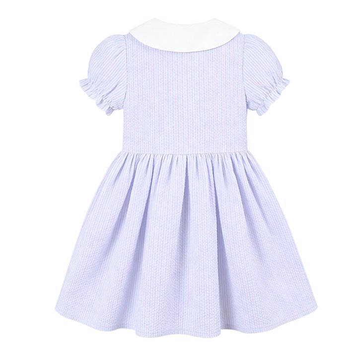 HILEELANG 2-7T Toddler/Little Girls Pastel Blue Pink Lavender Stripe 100% Cotton Dress