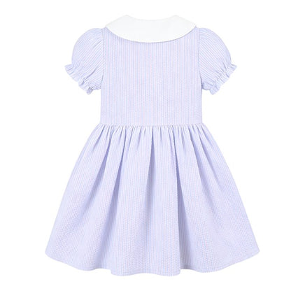 HILEELANG 2-7T Toddler/Little Girls Pastel Blue Pink Lavender Stripe 100% Cotton Dress