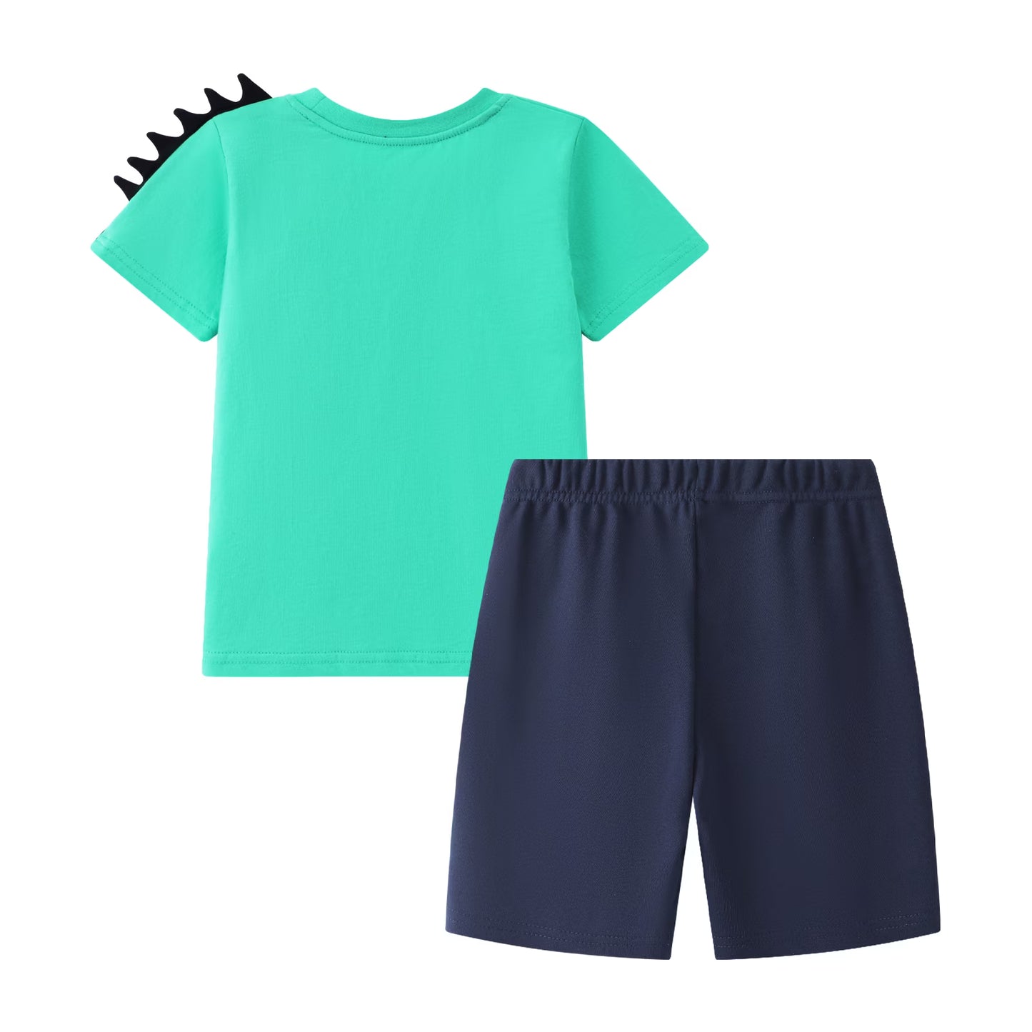 HILEELANG Toddler Dino Themed Cotton Short Sets - Green Dinosaur Tee with Plaid Shorts for 2-7Years(3T)