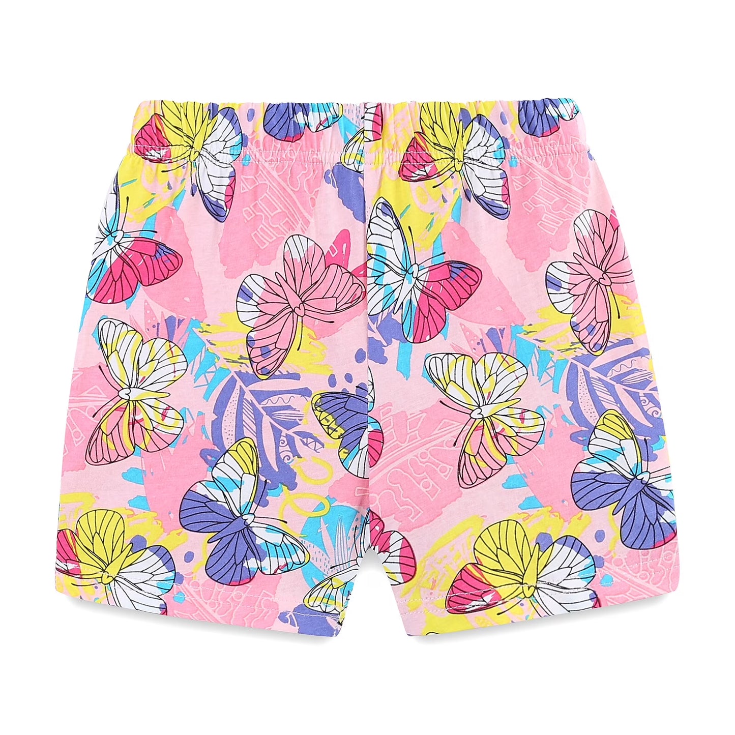 HILEELANG Toddler Girl Summer Short Clothes Sets Outfits Cotton White Butterfly Tee Shirts Shorts Playwear