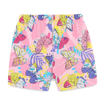 HILEELANG Toddler Girl Summer Short Clothes Sets Outfits Cotton White Butterfly Tee Shirts Shorts Playwear