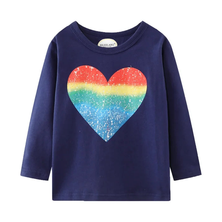 Toddler Girl Long Sleeve Shirts Cotton Casual Crewneck Graphic White Blue Pink Tunic T-Shirts 3 Packs
