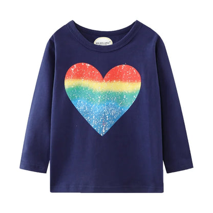 Toddler Girl Long Sleeve Shirts Cotton Casual Crewneck Graphic White Blue Pink Tunic T-Shirts 3 Packs