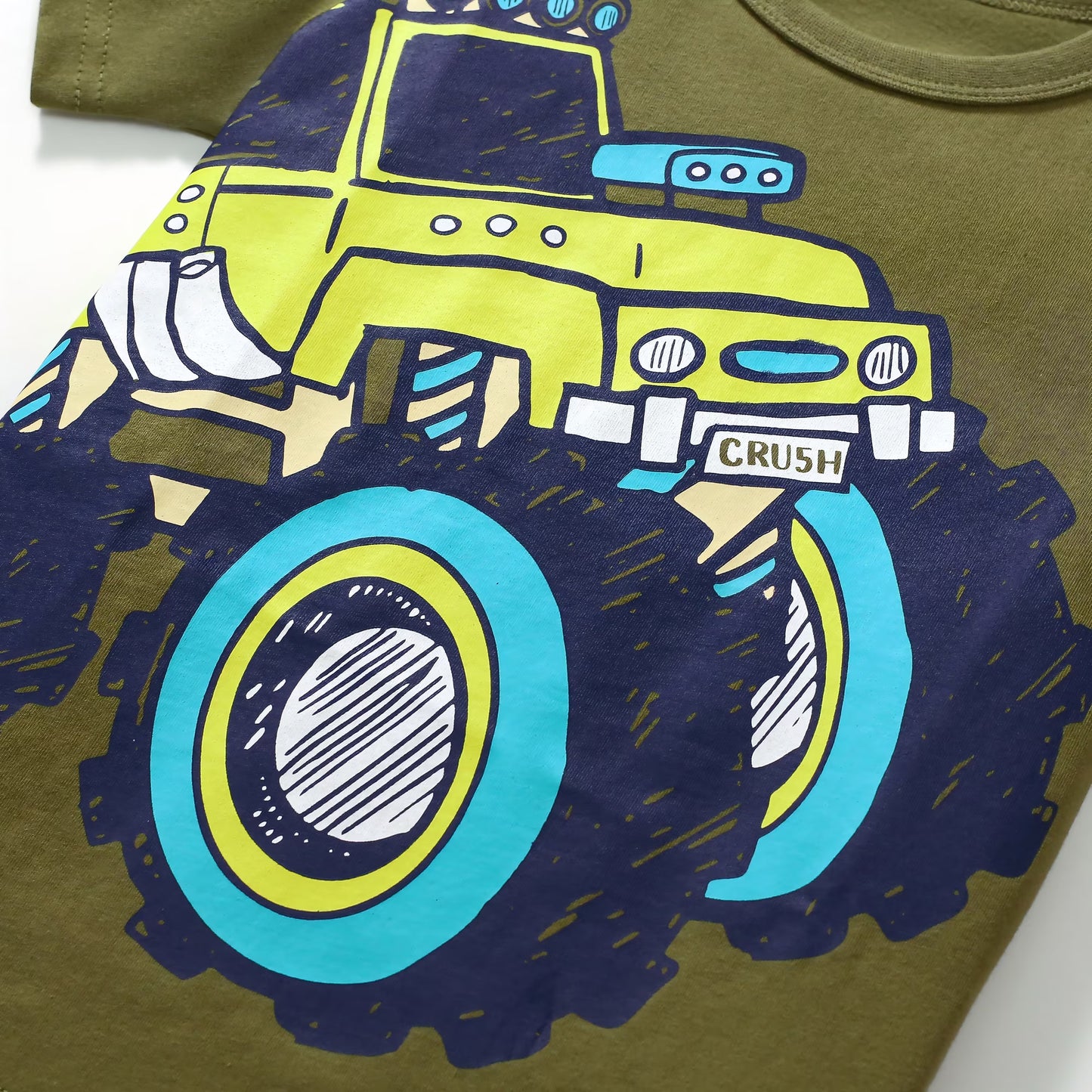 HILEELANG 2-7T Toddler Little Boys 3-Pack T-Shirts Truck Car Construction Vehicle Graphic 100% Cotton Short Sleeve Summer Tees Blue Green Yellow