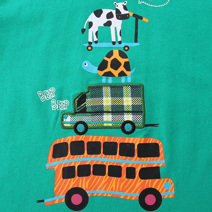 HILEELANG Toddler Boy Summer Short Clothes Sets Outfits Easter Cotton Green Bus Tee Shirts Shorts Playwear 3T