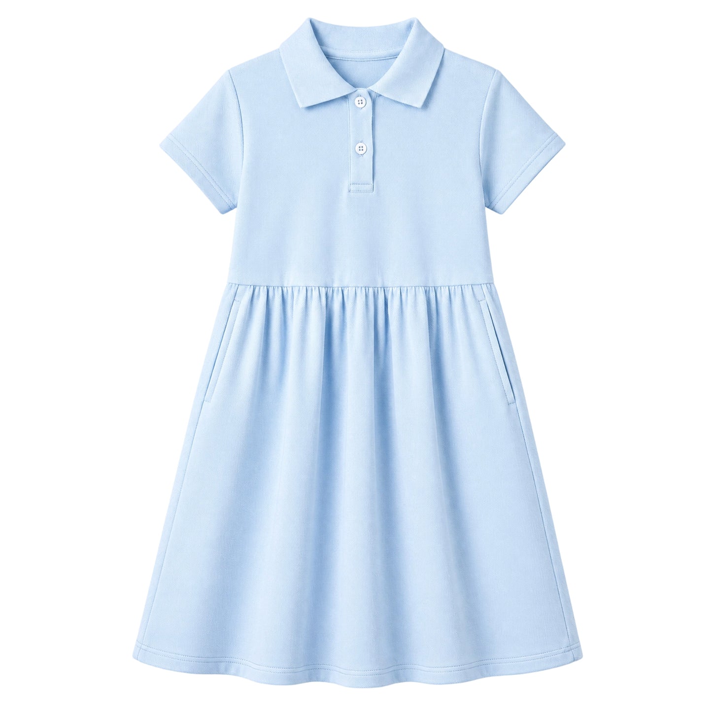 HILEELANG 4-13T Little Girls' Cambridge blue Short Sleeve Polo Dress with Pockets, School Uniform Casual Dress for Kids