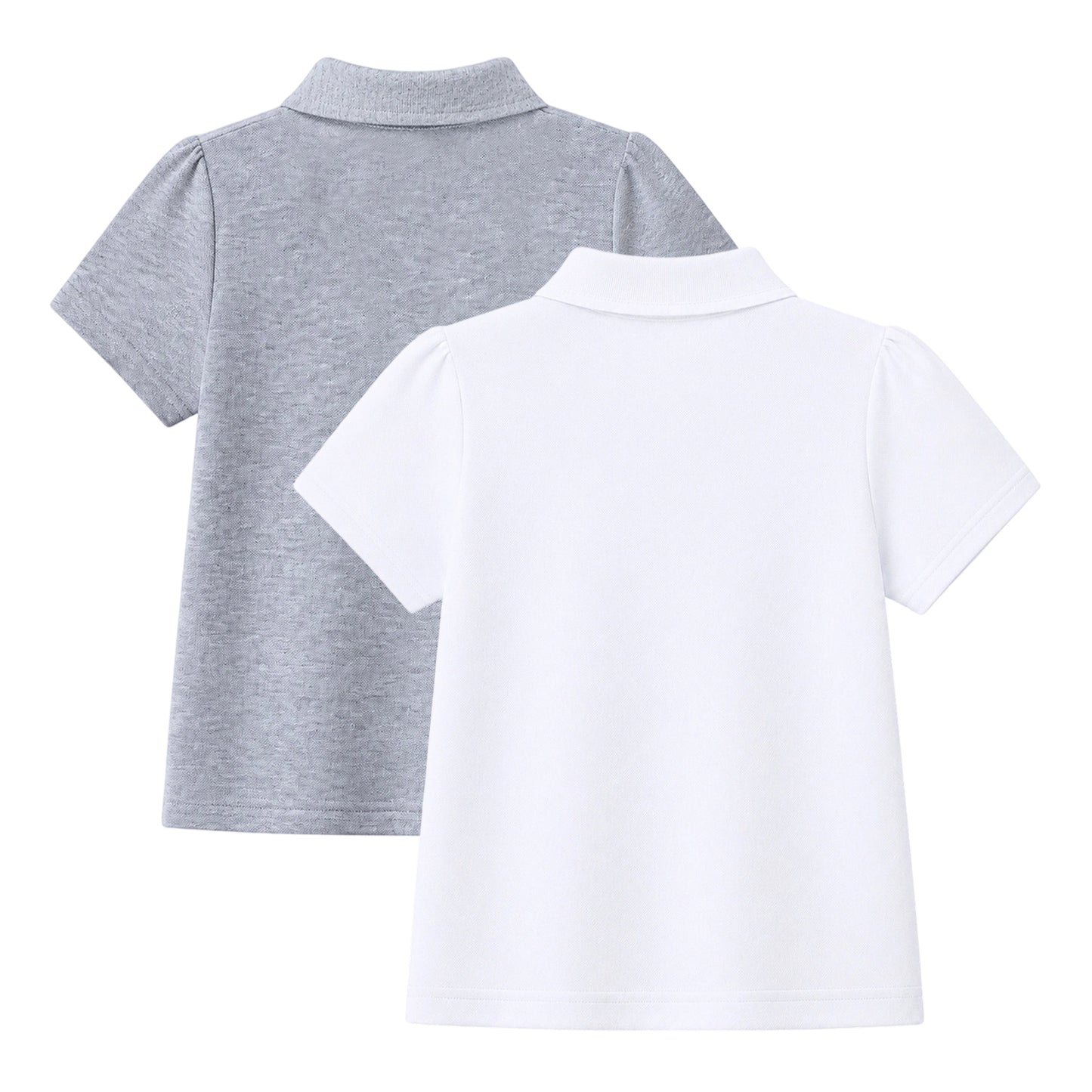 HILEELANG 2-Pack Little/Big Girls' Short Sleeve Pique Polo Shirts, School Uniform Tops for Kids 4-13T, White & Heather Gray