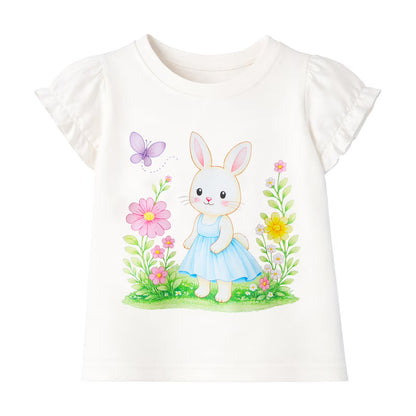 HILEELANG Toddler Girls 100% Cotton Bunny Floral Ruffle Legging Set
