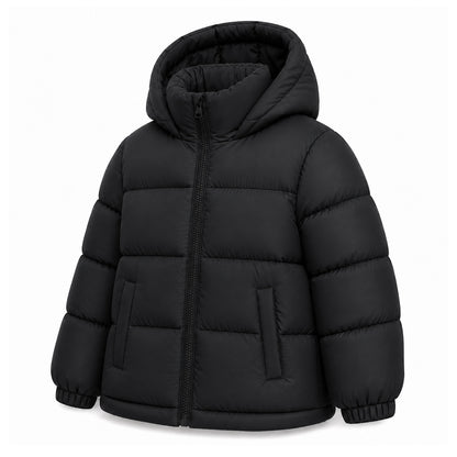 HILEELANG 6-16Y Girls Black Outerwear Coat, Hooded Short Puffer Jacket for Winter
