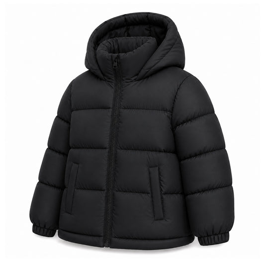 HILEELANG 6-16Y Girls Black Outerwear Coat, Hooded Short Puffer Jacket for Winter