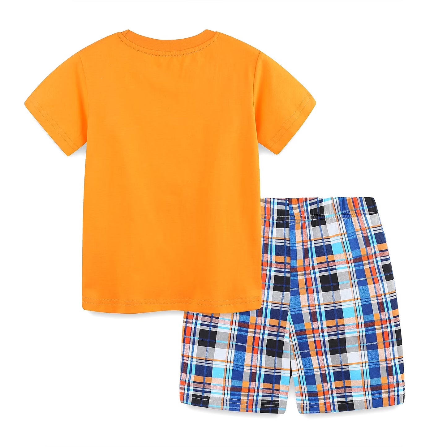 HILEELANG Toddler Boy Summer Short Clothes Sets Outfits Easter Cotton Orange Excavator Tee Shirts Shorts Playwear 3T