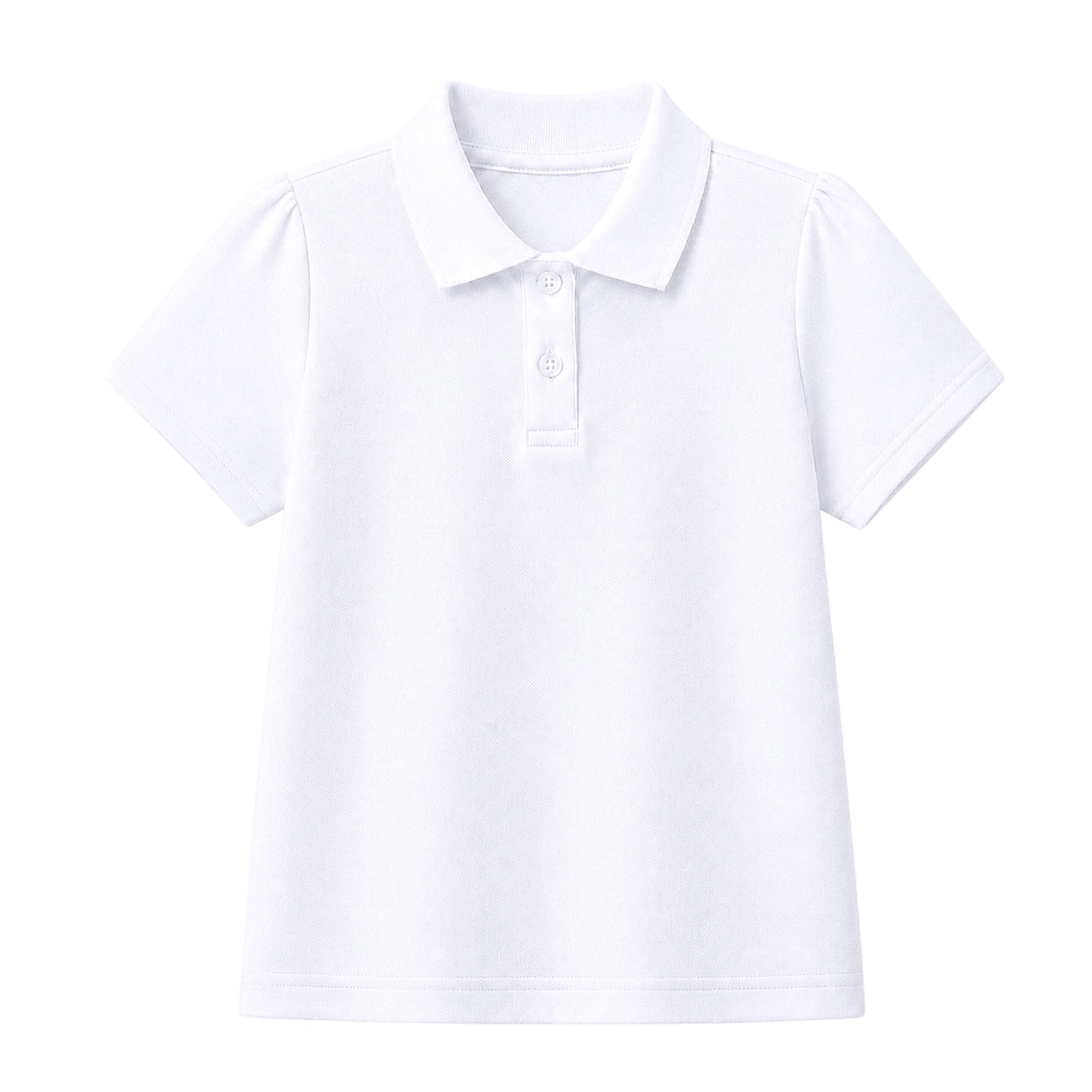 HILEELANG 2-Pack Little/Big Girls' Short Sleeve Pique Polo Shirts, Uniform Tops for Kids 4-13T, White & Navy Blue