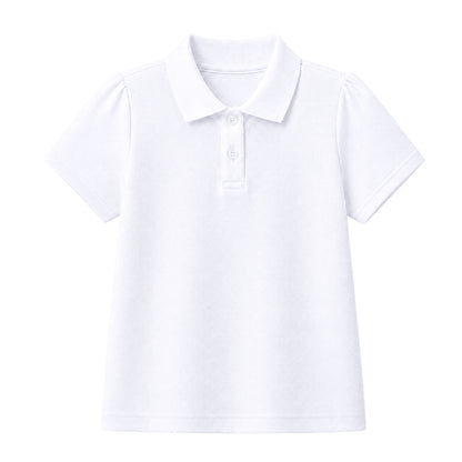 HILEELANG 2-Pack Little/Big Girls' Short Sleeve Pique Polo Shirts, Uniform Tops for Kids 4-13T, White & Navy Blue