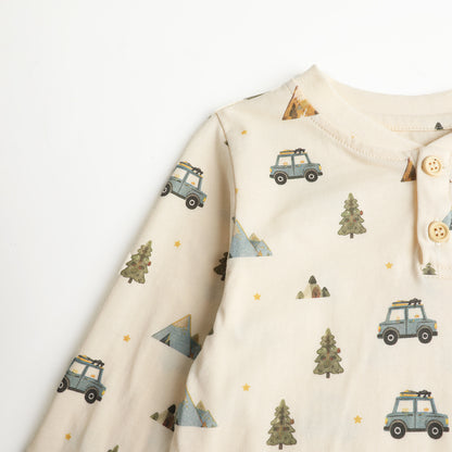 HILEELANG Boys Long Sleeve Shirt 1 Pack Cotton Henley Tee Camping Print