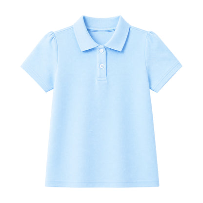 HILEELANG 2-Pack Little/Big Girls' Short Sleeve Pique Polo Shirts, Uniform Tops for Kids 4-13T, Navy Blue & Light Blue