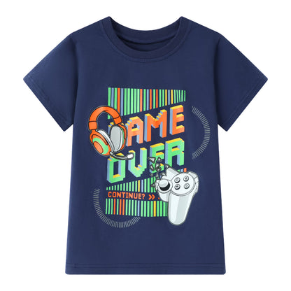 HILEELANG Kids Boys T-Shirts 3 Pack, 100% Cotton Short Sleeve Tees for 6-12Y, Gamer & Music Themed Summer Tops for Teen Boys Version 2 (Keyword-Focused)