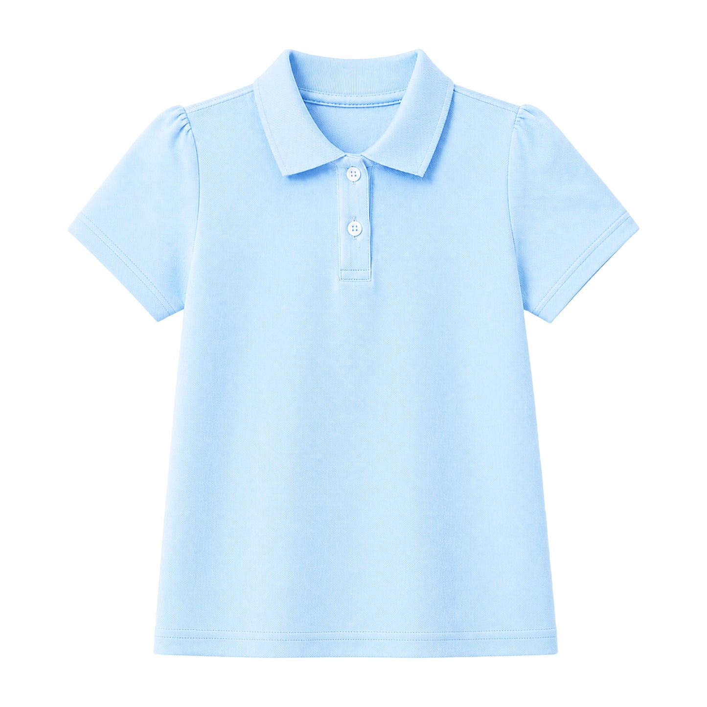 HILEELANG 2-Pack Little/Big Girls' Short Sleeve Pique Polo Shirts, School Uniform Tops for Kids 4-13T, White & Light Blue