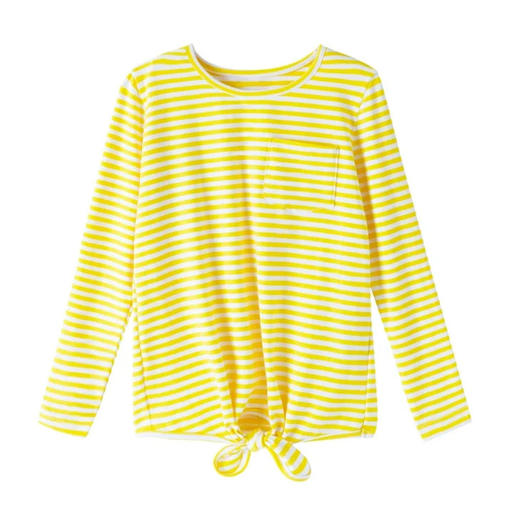 HILEELANG Girls 100% Cotton Long Sleeve T-Shirt 4-Pack, Blue Pink Green Yellow, Casual Everyday Tops