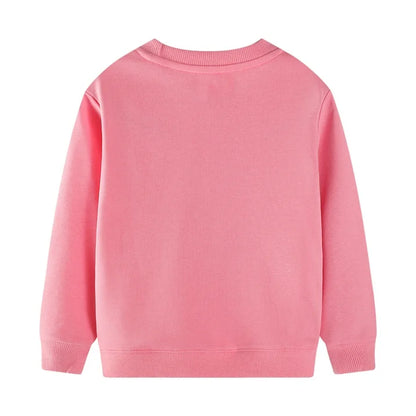 HILEELANG Toddler Girls(2-7Y) Long Sleeve Pink Sweatshirt with Dinor Embroidery – Cute Construction Pullover Top for Fall