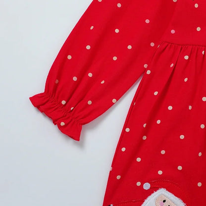 HILEELANG Toddler Girl Kids' Christmas Dress Red Polka Dot Long Sleeve Santa Snowman Appliques Holiday Outfit Jersey Shirt Playwear Dresses