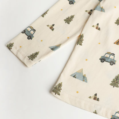 HILEELANG Boys Long Sleeve Shirt 1 Pack Cotton Henley Tee Camping Print