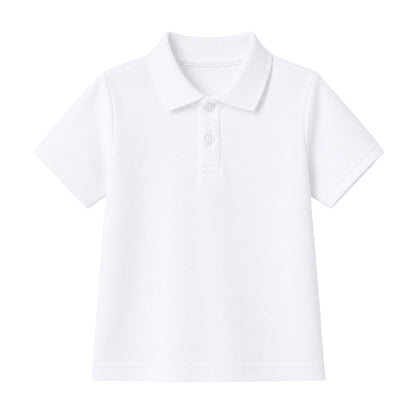 HILEELANG 5-14 Years Boys Polo Shirts 2 Pack, White and Navy Short Sleeve School Uniform Shirts for Kids, Cotton Blend Collared Polo for Boys