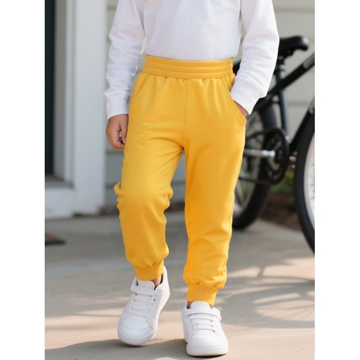 HILEELANG Toddler Kids Boy Girl Pants 2-Pack Set Jogger Sweatpants Jogger Pant Pure Yellow Grey Active Sport Trousers