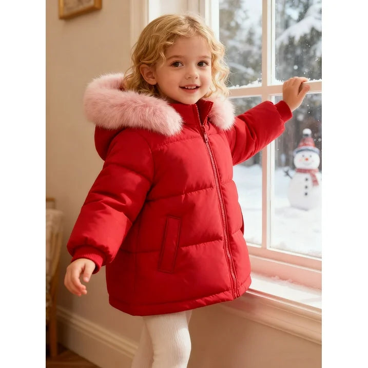 HILEELANG Toddler Baby Kids Winter Puffer Jacket with Detachable Hood and Faux Fur Trim – Warm Windproof Water-Resistant Coat for Boys and Girls