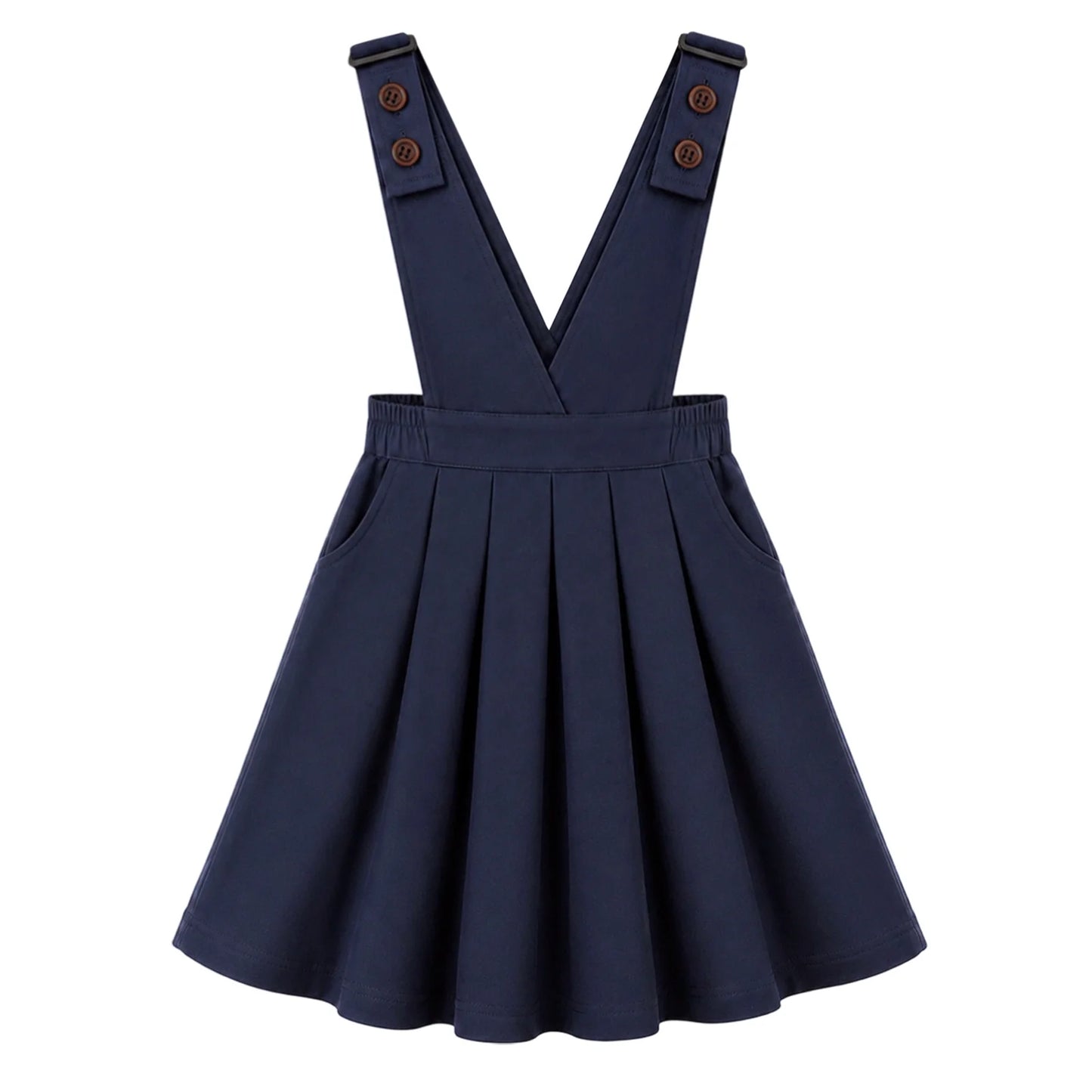 HILEELANG Girls School Uniform Jumper Dress, Adjustable Strap Pinafore Dress with Pockets for Little Big Girls 4-13Y Navy
