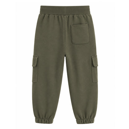 HILEELANG Toddler Boys 2 Pack Cargo Jogger Pants Car Embroidery Drawstring Sweatpants Heather Grey Olive