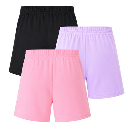 HILEELANG 3–13 Years Girls Biker Shorts 3 Pack Cotton Spandex Shorts for Girls Under Dress Soft Stretch Kids Black Navy Grey