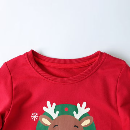 HILEELANG Toddler Boy Christmas Pullover and Sweatpants Set ,2 Piece with Deer and Snowflakes Applique, Fall Winter Cotton Clothes for Kids