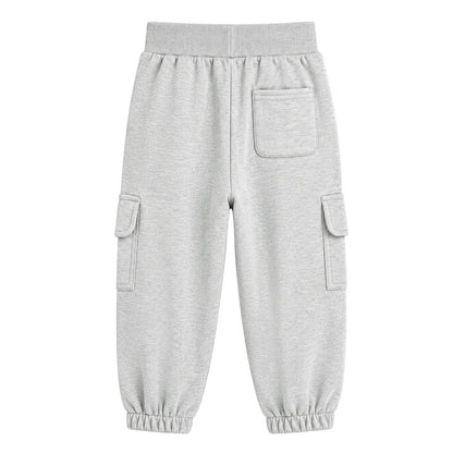 HILEELANG Toddler Boys 2 Pack Cargo Jogger Pants Car Embroidery Drawstring Sweatpants Heather Grey Olive