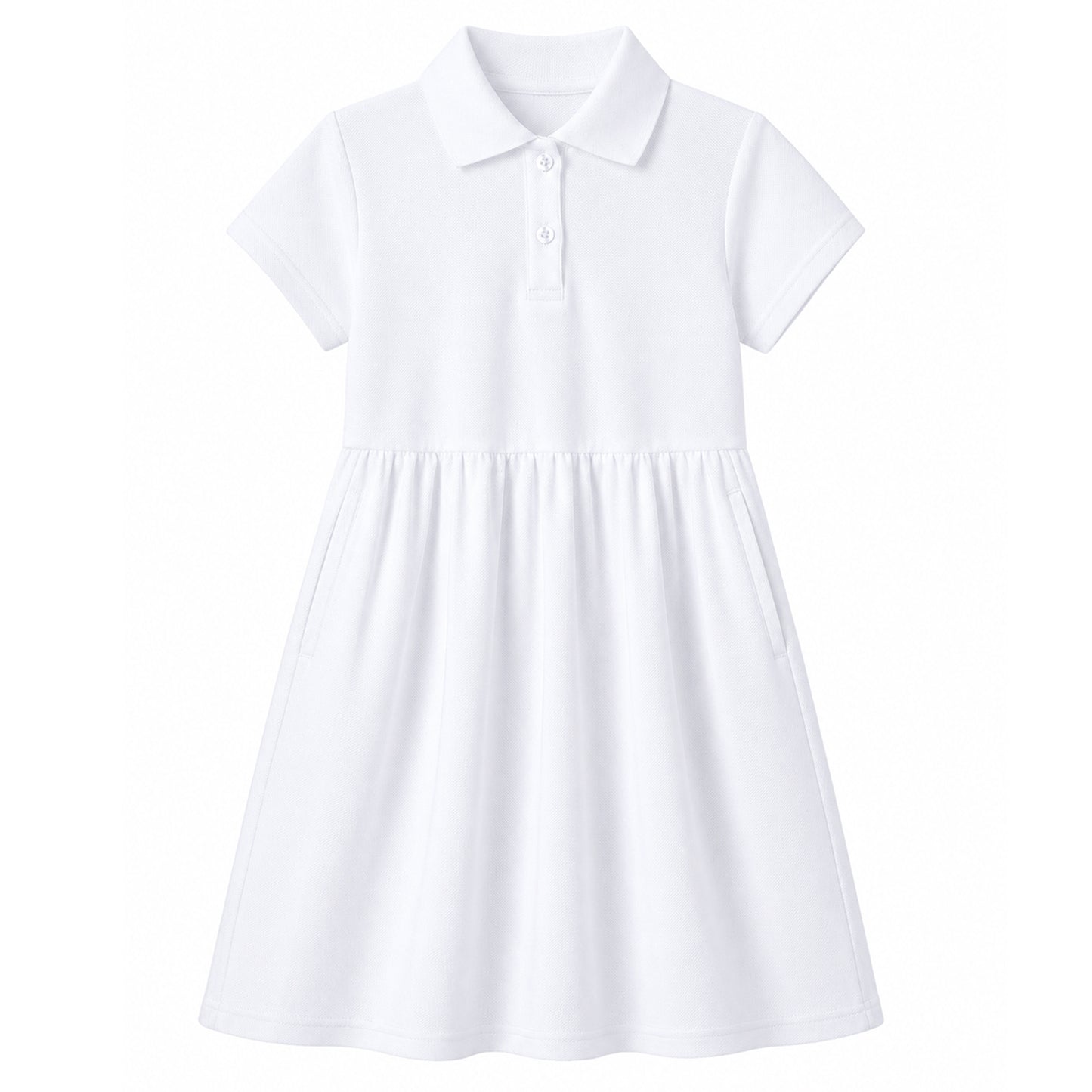 HILEELANG 4-13T Little Girls' white Short Sleeve Polo Dress with Pockets, School Uniform Casual Dress for Kids