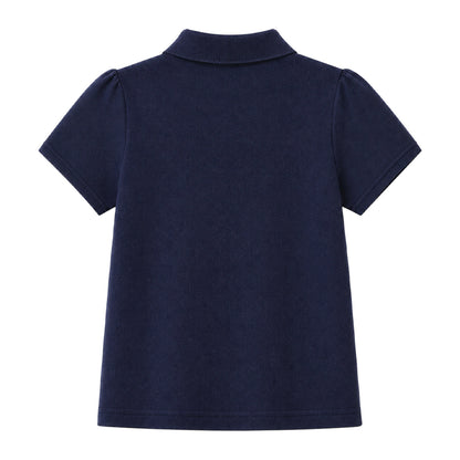 HILEELANG 2-Pack Little/Big Girls' Short Sleeve Pique Polo Shirts, Uniform Tops for Kids 4-13T, White & Navy Blue