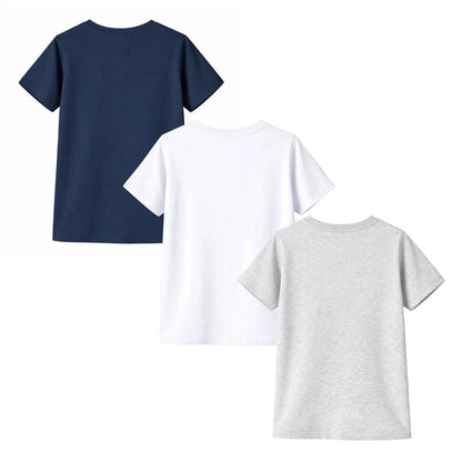 HILEELANG 4-13 Little Boys Light Blue Yellow Mint 100% Cotton Team Crew Camp 3-Pack Short Sleeve T Shirt Summer Tops