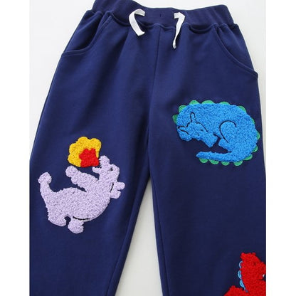 HILEELANG Toddler Boys（2-7Y) 2-Piece Outfit Set,3D Appliqué Dinosaur Patch Sweatshirt and Jogger Pants, Cozy Fall Spring Tracksuit