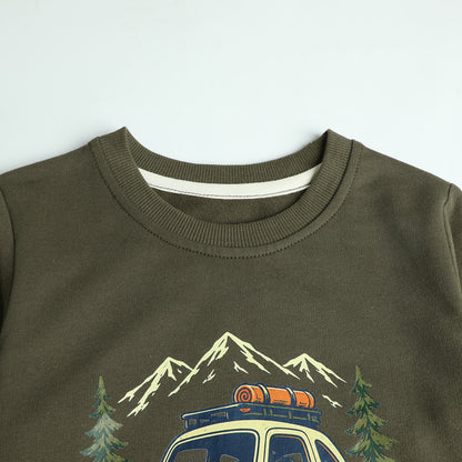 HILEELANG Toddler Boys Off-Road Adventure Graphic Sweatshirt, Long Sleeve Crewneck Pullover Top, Sizes 2-7 Years