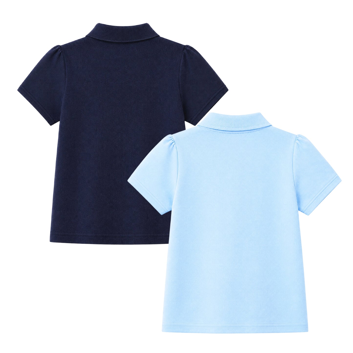 HILEELANG 2-Pack Little/Big Girls' Short Sleeve Pique Polo Shirts, Uniform Tops for Kids 4-13T, Navy Blue & Light Blue