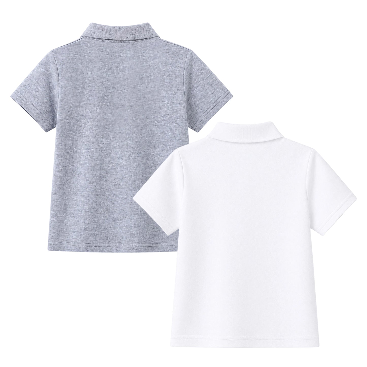 HILEELANG 5-14 Years Boys Polo Shirts 2 Pack, School Uniform Short Sleeve Shirts for Kids, Cotton Blend Casual Polo Tops for Boys,White and Heather Gray