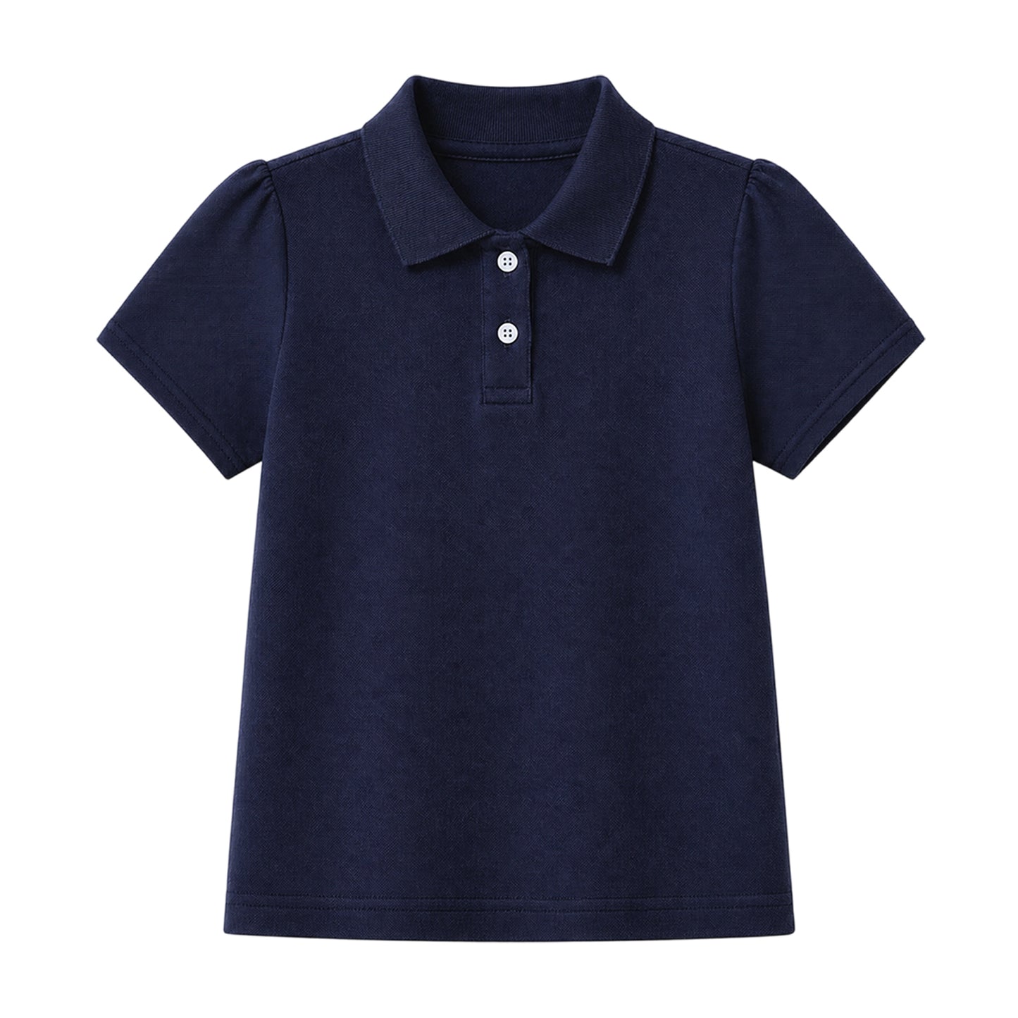 HILEELANG 2-Pack Little/Big Girls' Short Sleeve Pique Polo Shirts, Uniform Tops for Kids 4-13T, White & Navy Blue