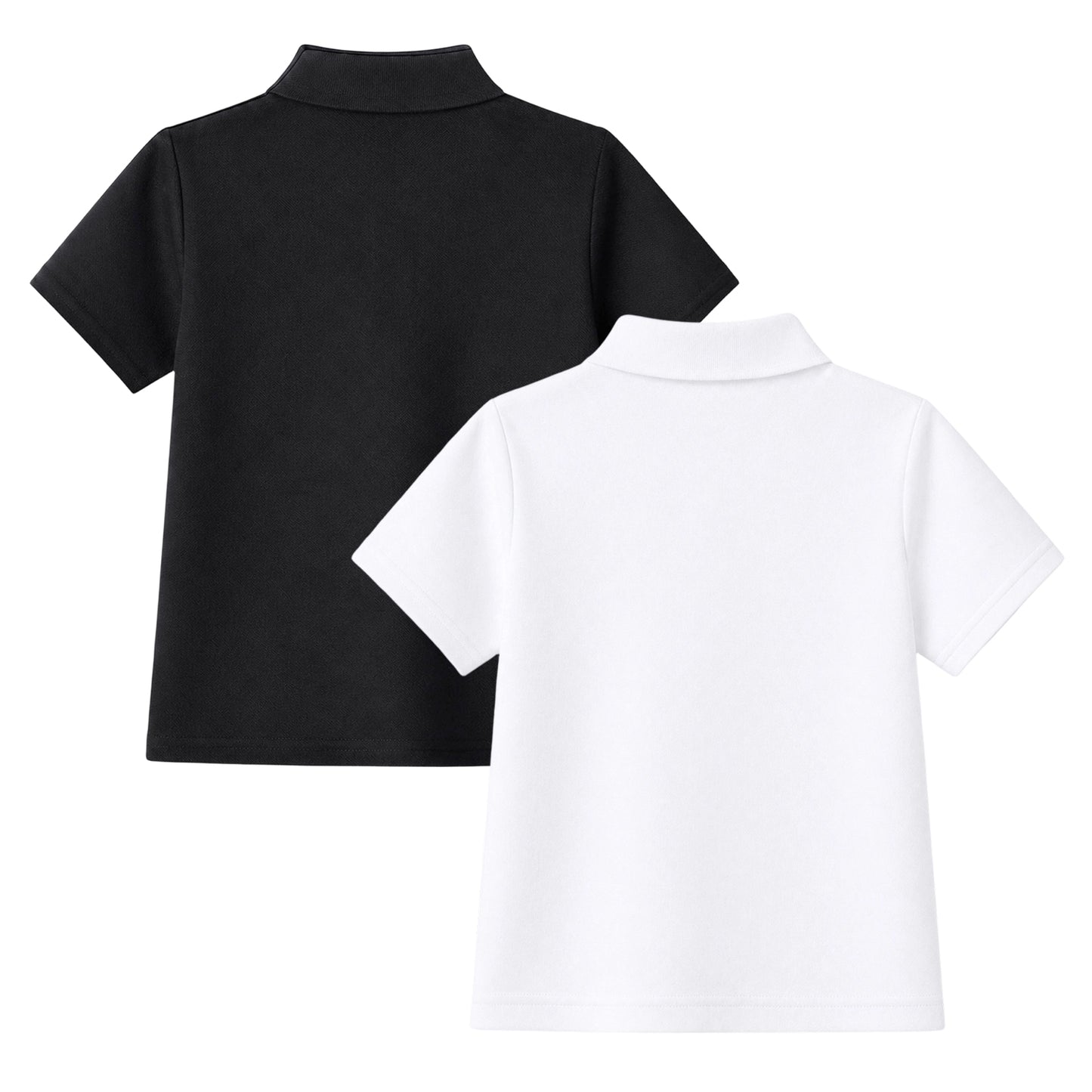HILEELANG 5-14 Years Boys Polo Shirts 2 Pack, White and Black Short Sleeve Collared Shirts for Kids, Cotton Blend School Uniform Polo for Boys