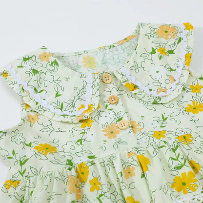 HILEELANG Toddler Little Girls 2 Pack Summer Dresses, Sleeveless Peter Pan Collar Sundress Set with Pockets