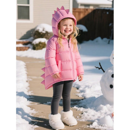 HILEELANG Toddler Girl Winter Puffer Jackets Coats Pink Dinosaur Hooded Light Weight Padded Outerwear