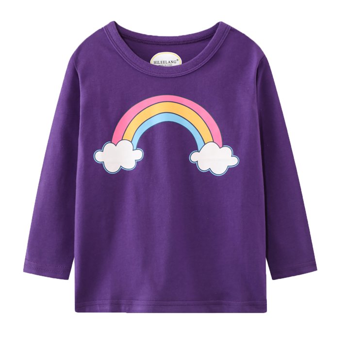 Toddler Girl Long Sleeve Shirts Christmas Pink Green Elk Purple Rainbow Cotton Casual Crewneck Jersey Tunic T-Shirts 3 Packs