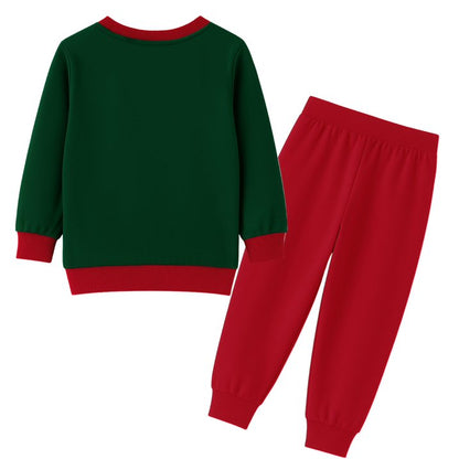 HILEELANG Toddler Boy Christmas Pullover and Sweatpants Set ,2 Piece Cotton with Santa Claus and Christmas Tree Applique, Green Fall Winter Clothes for Kids