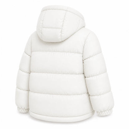 HILEELANG 6-16Y Girls Off-White Outerwear Coat, Hooded Short Puffer Jacket for Winter