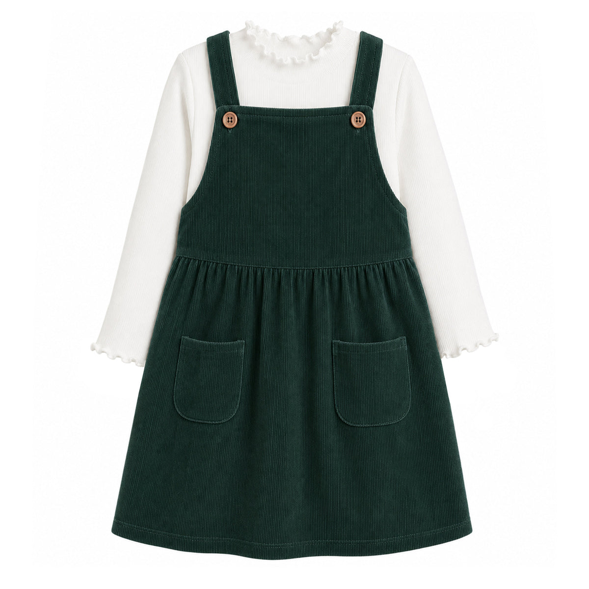 HILEELANG Toddler Dark Green Corduroy Overall Dress, Single Piece