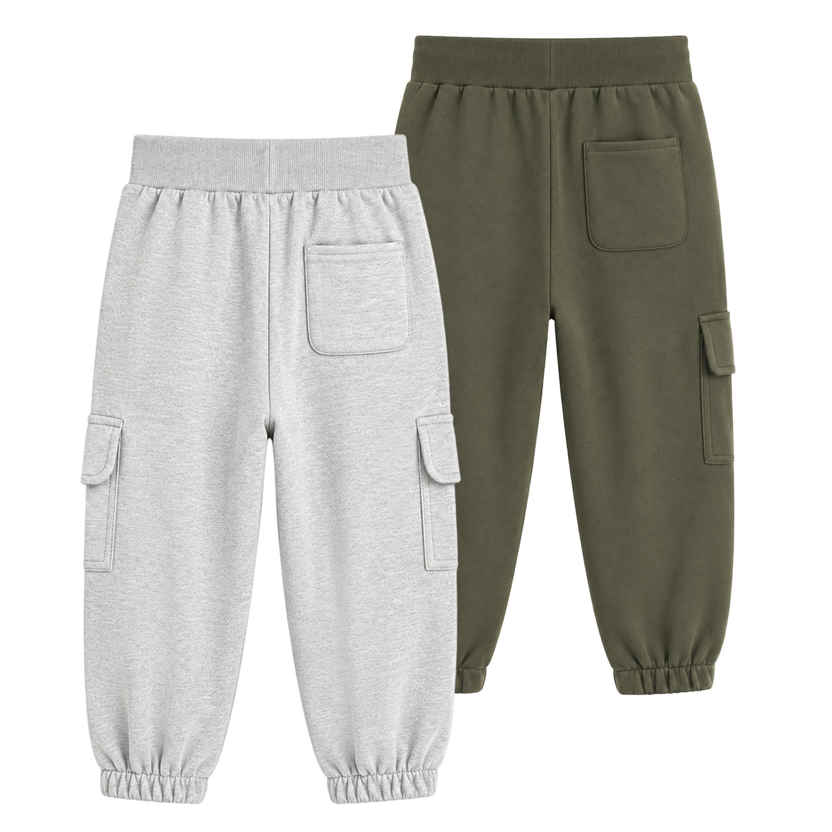 HILEELANG Toddler Boys 2 Pack Cargo Jogger Pants Car Embroidery Drawstring Sweatpants Heather Grey Olive