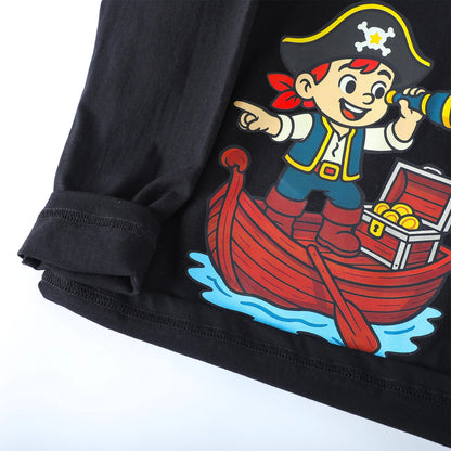 HILEELANG Baby Boys Shirt 3-Pack Robot And BoatGraphic Long-Sleeve Tees Winter Cotton Casual Crewneck T-Shirts